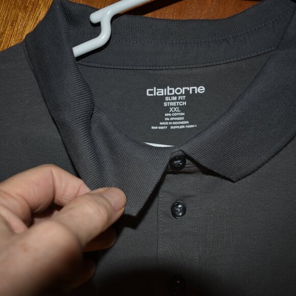 Claiborne Slim Fit Stretch XXL Gray Colored Polo SS Shirt - Picture 2 of 4